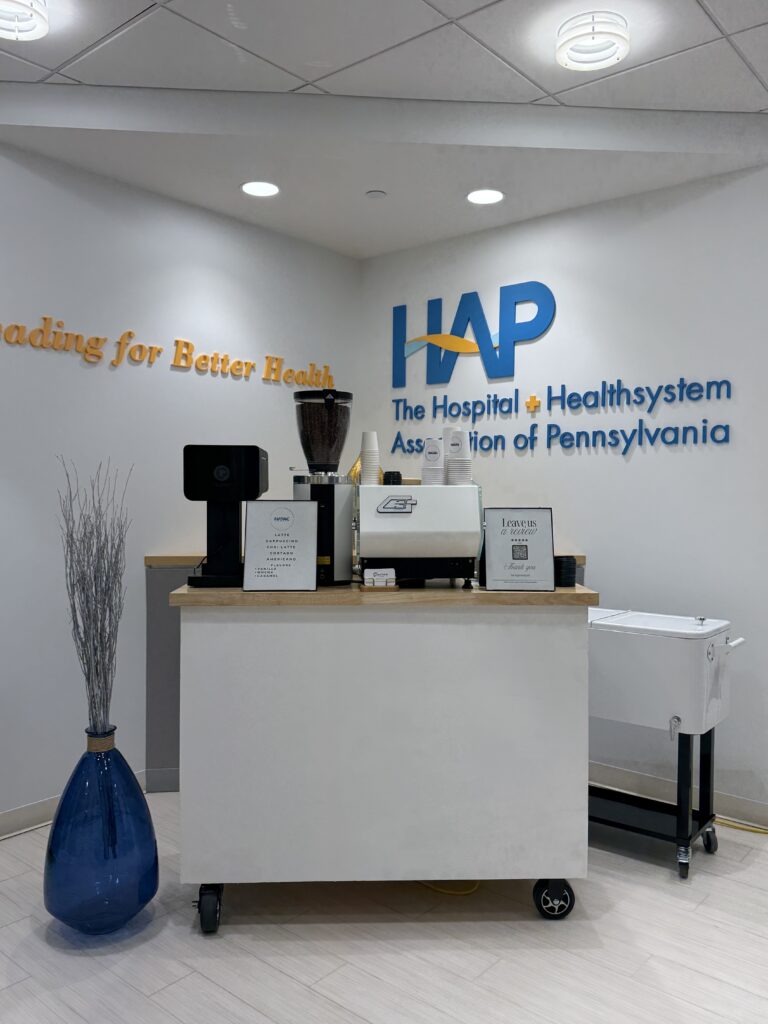 Harrisburg Healthcare company hired Basileia coffee cart for a meeting.