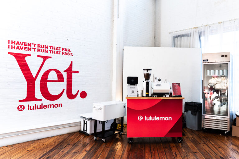 lululemon custom branded coffee cart in philadelphia.