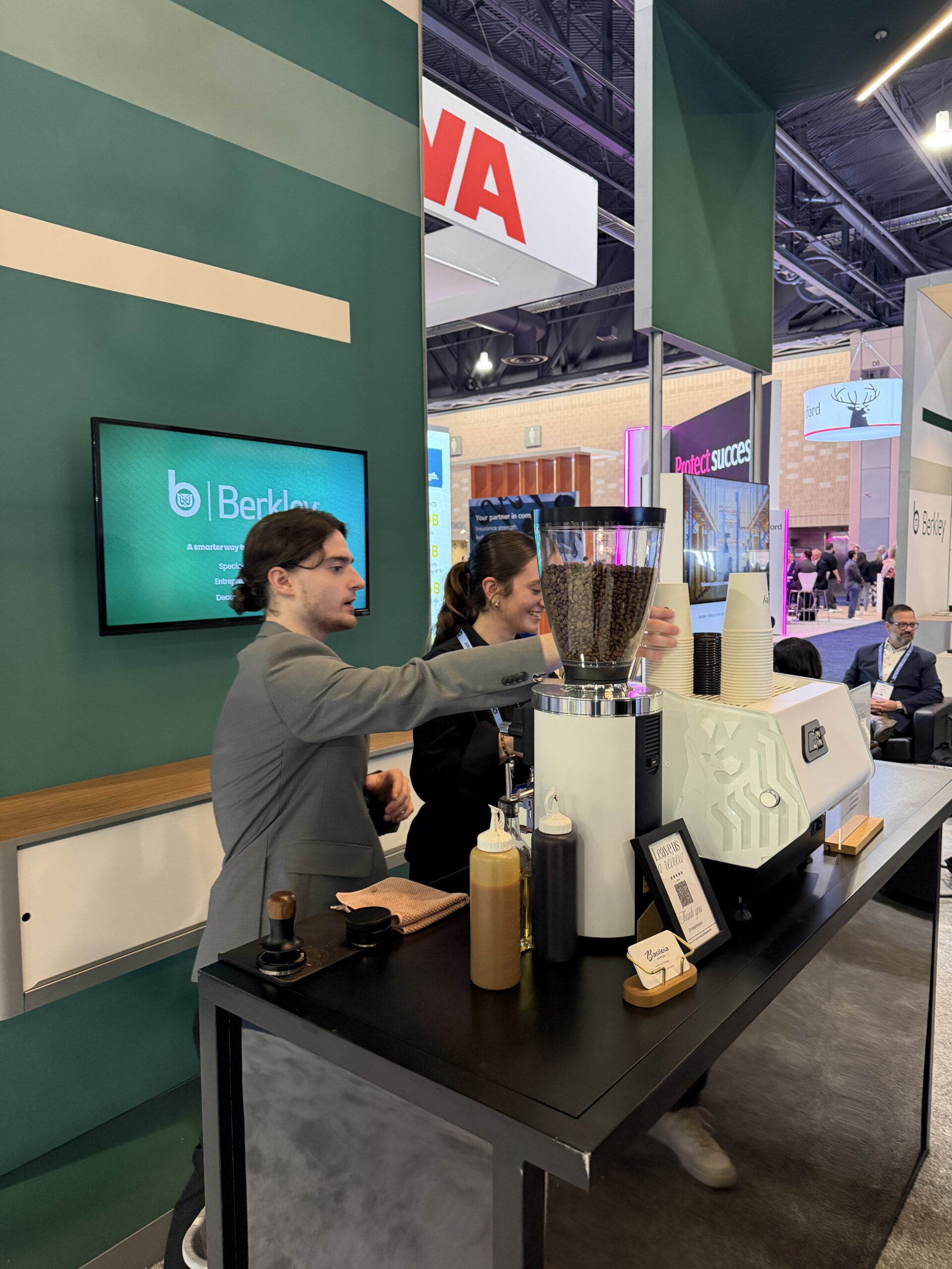Basileia Coffee Cart baristas serving at RIMS RiskWorld 2026 at the Pennsylvania Convention Center, Philadelphia